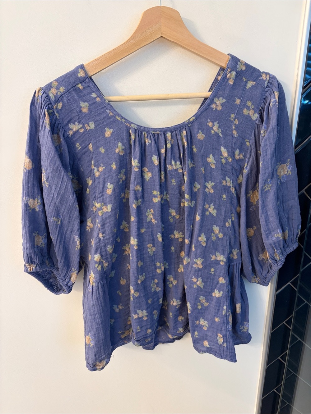 Blue Floral Peasant Top - Women's Casual Blouse